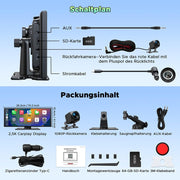 LAMTTO Pantalla CarPlay para coche inalámbrica de 10,25 pulgadas, autorradio estéreo con Android Auto, cámara frontal 2,5K, cámara trasera 1080P, navegación, Bluetooth, FM, AUX, grabación en bucle, tarjeta TF de 64 GB