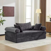 Sofá cama convertible de pana, 2 plazas, color gris oscuro / gris / verde / azul marino