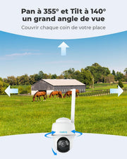 Cámara de vigilancia exterior Reolink 3G/4G LTE con tarjeta SIM+microSD 32GB, cámara solar PT de 5MP, detección inteligente, visión nocturna a color, audio bidireccional, Go PT Plus+panel solar