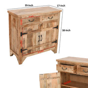Consola de gabinete de 39 pulgadas estilo granja artesanal con 2 cajones de madera de mango y almacenamiento de 2 puertas, marrón rústico