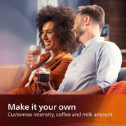 Cafetera espresso premium, 12 cafés fríos/calientes, sistema LatteGo, molinillo cerámico, cromo negro