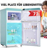 Refrigerador con congelador Merax, combinación frigorífico-congelador, frigorífico pequeño con 51L y congelador de 21L, silencioso, LED, estantes de vidrio, cajón para verduras, estantes en la puerta, para cocina, sala de estar, oficina, negro