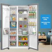 Midea KS-DDX 6.32 WT Frigorífico americano / 178,8 cm de altura / 254 kWh/año / No Frost / Compresor Dual Inverter / con dispensador de agua/hielo 3 en 1 y depósito de agua, Dark Inox