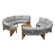 Set de sofá seccional redondo de madera de acacia para exteriores con mesa de centro, 12 plazas