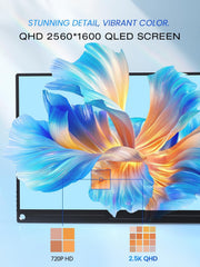 UPERFECT Monitor portátil QLED 2.5K de 16 pulgadas, monitor portátil 2560 * 1600, 150% sRGB, 2000:1, 500 nits, pantalla móvil de alta definición con interfaz HDMI/USB C