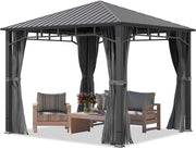 Gazebo de jardín TOOLPORT 3x3 m con techo rígido de acero, 4 paneles laterales en gris, postes de 9x9 cm