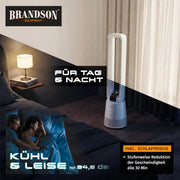 Brandson - Ventilador de torre DC ECO Line - Motor DC muy silencioso - Modo sueño - Con mando a distancia - 3 modos - Oscilación - Eficiencia energética - Para dormitorio, oficina, salón, habitación infantil