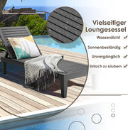 COSTWAY Juego de 2 tumbonas de plástico resistentes a la intemperie, tumbona de jardín con respaldo ajustable, tumbona de balcón, tumbona de terraza efecto madera, silla de jardín con capacidad de carga de hasta 180 kg para jardín, terraza, negro