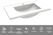 Muebles de baño, lavabo de cerámica de 80 cm con mueble bajo, conjunto de muebles de baño, armarios de baño con 2 cajones de cierre suave, blanco brillante