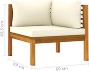 Conjunto de muebles de jardín vidaXL de madera maciza de acacia de 5 piezas con cojines color crema, mesa, sofá central, sofá esquinero, sofá, conjunto de salón, set de jardín, conjunto de mobiliario, grupo de asientos, sofá de jardín