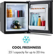 KLARSTEIN Mini refrigerador de 30L para snacks y bebidas, mini nevera súper silenciosa, minibar, pequeña nevera para camping, mini nevera para cosméticos, refrigerador con estantes ajustables, 5-15°C
