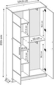 KIER FURNITURE Armario con espejo - Armario dormitorio - Armario recibidor - Barra de colgar extraíble - Eden v4 - AnxAlxPr 104,8x205x39cm - 2 puertas - Blanco y negro