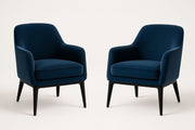 Par de sillones de terciopelo azul oscuro con patas de madera