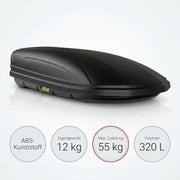 Cofre de techo VDP-MAA320 negro mate, portaequipajes de coche bloqueable, 320 litros