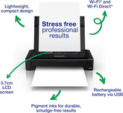 Impresora portátil WorkForce WF-110, monofunción, pequeña, ligera, batería integrada recargable por cable USB, A4, inyección de tinta a color, conexión Wi-Fi Direct