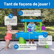 Mesa de agua Step2 Rain Shower con 13 accesorios - Azul y verde | Juego de exterior acuático | Actividad para el jardín