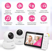 Monitor de video para bebés VTech con 2 cámaras y pantalla LCD a color de 5", hasta 17 horas de transmisión de video y 31 horas en modo solo audio, visión nocturna, giro-inclinación-zoom: VM924-2