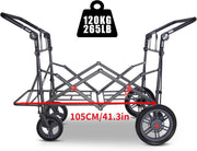 TOPWELL Carrito de transporte plegable de 180 l hasta 120 kg con 2 asientos plegables/techo/freno, carrito de transporte plegable con ruedas de poliuretano verde/beige