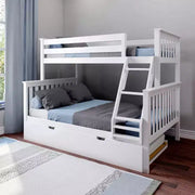 Litera de madera maciza Max & Lily, individual sobre matrimonial con nido de almacenamiento y escalera para niños