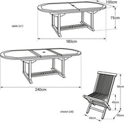 Happy Garden Conjunto de Jardín de Teca Lombok - Mesa Ovalada Extensible - 8 Plazas