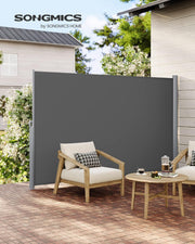 SONGMICS Toldo lateral de aluminio extensible 160 x 350 cm, biombo, protección solar, opaco, para balcón, terraza, jardín, antracita GSA165G
