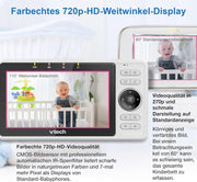 VTech Vigilabebés con cámara de 5 pulgadas 1080p, gran angular de 120°, visión nocturna, giro, inclinación y zoom remotos, comunicación bidireccional, compatible con iOS y Android, WiFi