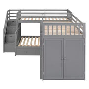 Litera en forma de L Whisen Modern Design, cama individual sobre matrimonial, con 3 cajones, escritorio portátil y armario