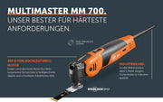 FEIN Multimaster MM 700 Max Top, nuestra mejor multiherramienta con 60 accesorios para serrar, lijar y cortar, 450 W, sistema antivibraciones, encastre StarlockMax, cambio de herramienta QuickIN