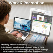 KEFEYA 2K QHD Monitor portátil para computadora de 14", extensor de pantalla con altavoces y soporte, pantalla doble Plug & Play para computadora portátil de 13-16,5", compatible con Mac, Windows, Android y Dex