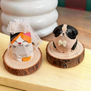 Adornos de madera tallados a mano de gatos y perros, decoración rústica para el hogar estilo bohemio de granja para escritorio