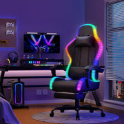 Silla gaming LED Devoko – Silla de oficina ergonómica con función de masaje y reposapiés telescópico, respaldo ajustable (90-135°), para gamers de hasta 150 kg, diseño que cuida la vista, negro