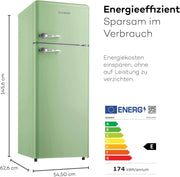 SCHOEPF – RKG218SG Frigorífico combi – 211 L – Diseño retro – Iluminación LED – 39 dB – Verde/Menta – Patas regulables en altura – Independiente – Estilo vintage