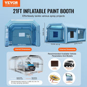 VEVOR Cabina de Pintura Inflable de 6,4x4,1x3 m, Tienda de Pintura Inflable para Automóviles con Soplador Potente de 1100 W y Sistema de Filtración, Estación de Trabajo para Pintura en Taller de Garaje