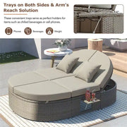 Cama de exterior para patio, diván para 2 personas con cojines y almohadas