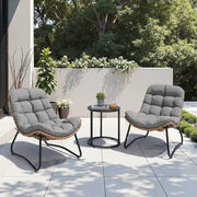 Sillas Papasan para exterior con cojín, sillas de patio acogedoras de ratán PE con mesa auxiliar