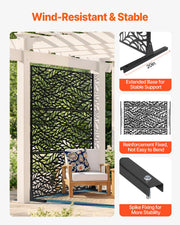 VEVOR Biombo, 120x50,8x183 cm, paredes y paneles de privacidad para exteriores, separador de ambientes independiente con soporte, divisor decorativo para balcón, terraza, interiores, negro