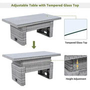 Conjunto de sofá seccional de ratán para exteriores con mesa ajustable y sillones reclinables