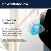 De'Longhi Pinguino PAC EL112 CST WiFi, aire acondicionado portátil con tecnología MyEcoRealFeel para habitaciones de hasta 110 m³, 11.000 BTU/h, 2,9 kW, 63 dB, función de deshumidificación, A+, control por aplicación y voz, blanco