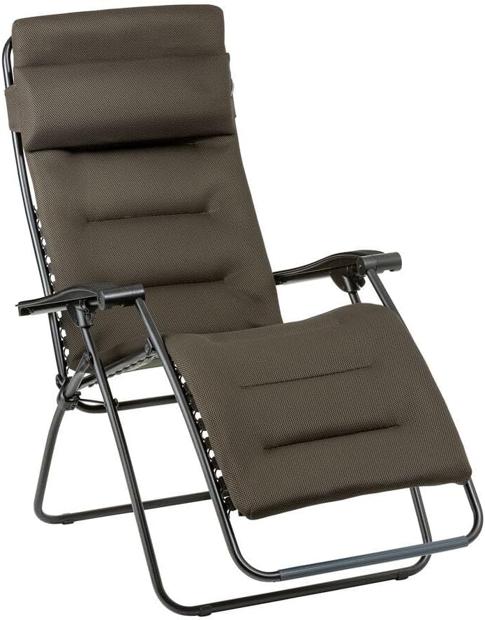 Lafuma MOBILIER - Sillón relax multiposición Zero Gravity RSX Clip acolchado - Tumbona plegable para jardín e interior - Tejido AirComfort resistente - Versátil, máxima comodidad - Marrón topo