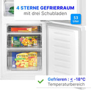 Refrigerador con congelador Bomann® de 143 cm de altura | Frigorífico combi de 175 L con 3 estantes y 3 cajones | Sentido de apertura de puerta reversible | Frigorífico combi silencioso de 39 dB | Frigorífico KG 322.1 aspecto inox