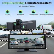 LAMTTO Pantalla CarPlay para coche inalámbrica de 10,25 pulgadas, autorradio estéreo con Android Auto, cámara frontal 2,5K, cámara trasera 1080P, navegación, Bluetooth, FM, AUX, grabación en bucle, tarjeta TF de 64 GB