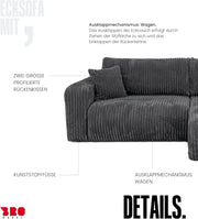 Sofá esquinero BROMARKT con función cama gris oscuro, sofá en forma de L de tela de pana con arcón, sofá cama para salón con espacio de almacenamiento, sofá esquinero de 3 plazas, conjunto de salón 244x148x82 cm TILIO