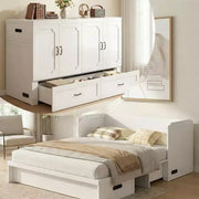 Cama Murphy convertible tamaño queen Mjkone con colchón, carga USB y cajones de almacenamiento