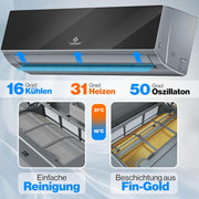 KESSER® Set de aire acondicionado Split - con función WiFi/App - Refrigeración A++/ Calefacción A+ - 9000 BTU/h (2600 vatios) Refrigerante R32 - Mando a distancia, función de temporizador - Incluye material de montaje completo