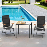 LIFERUN Silla de jardín con respaldo alto plegable, juego de 6 sillas de balcón de aluminio, reposabrazos de WPC, con respaldo y asiento acolchados, ajustable en 7 posiciones, hasta 120 kg, silla de comedor para exteriores, negro, 6 unidades
