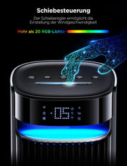 Ventilador silencioso GoveeLife, 12 velocidades de hasta 8 m/s, 5 modos, temporizador de 24 horas, ventilador de torre inteligente con oscilación de 150°, control por voz y aplicación para el hogar, negro