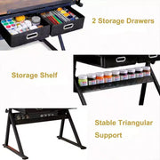 Mesa de dibujo de altura ajustable con taburete, escritorio inclinable de 0-75° con 2 cajones de almacenamiento, estación de trabajo para artistas para pintar, manualidades, escribir y dibujar