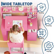 Juego de escritorio y silla de estudio para niños, con estante y superficie inclinable, mesa de estudio infantil, escritorio para estudiantes, para dormitorio, hogar
