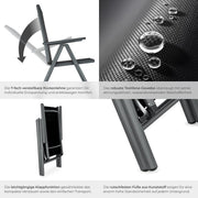 tectake® Set de 4 sillas de jardín de aluminio, silla plegable con respaldo ajustable en 7 posiciones, silla de respaldo alto con reposabrazos, juego de muebles de jardín con 4 sillas, para jardín, balcón, terraza, camping, antracita
