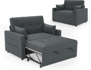 Sofá cama LUXOAK 186 x 122 cm con respaldo ajustable en 5 niveles, sofá cama 3 en 1 con cojines y bolsillo lateral, sofá de lino gris para habitación de invitados y espacios pequeños